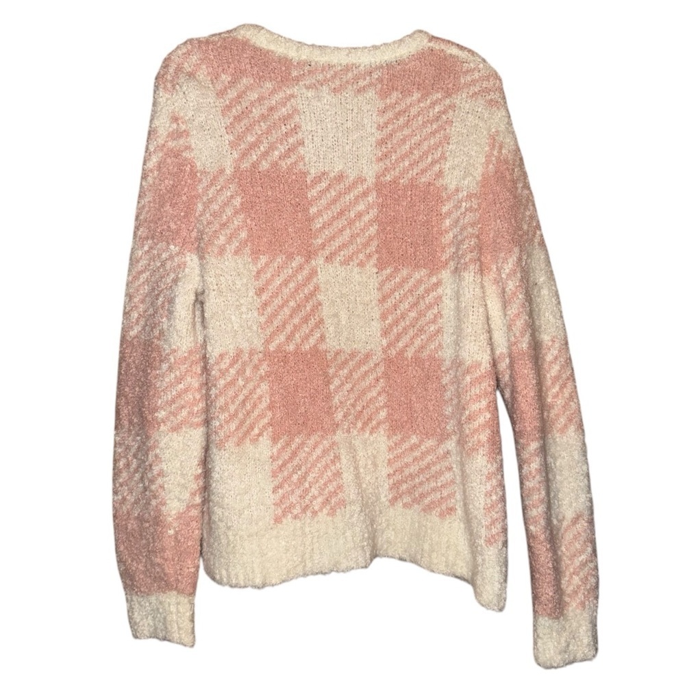 J. CREW Boucle Buffalo Check Plaid Chunky Sweater Pink White Wool Alpaca Size XL - Picture 10 of 16
